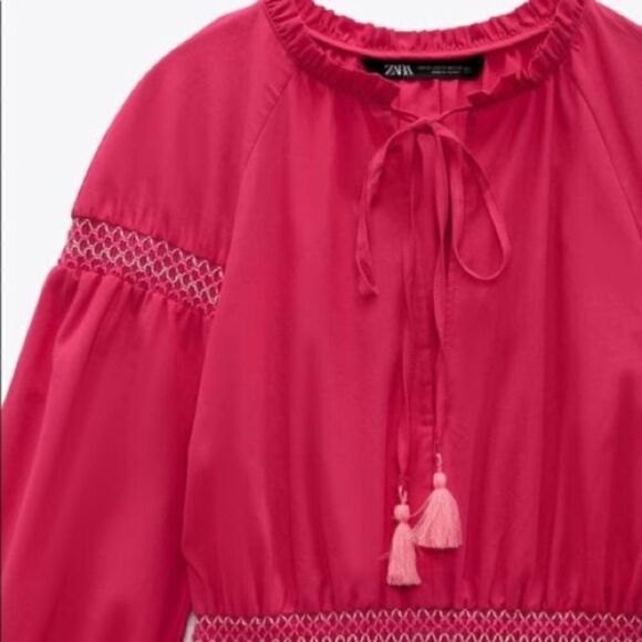 ZARA CONTRASTING ELASTIC DETAIL POPLIN DRESS - Picture 7 of 8